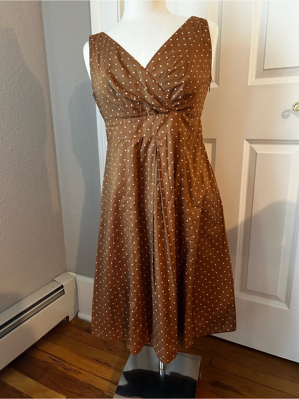 Lands' End Brown Polka Dot Sleeveless Midi Dress